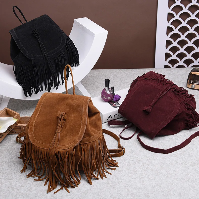 Fashionable Suede Leather Fringe Mini Backpack Purse Oem/odm