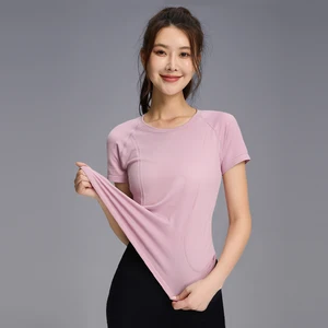 Custom Gym Summer T-shirt Running Cycling Sports Fitness Short Sleeved Top Training Breathable Slim Fit Seamless Yoga Top Women