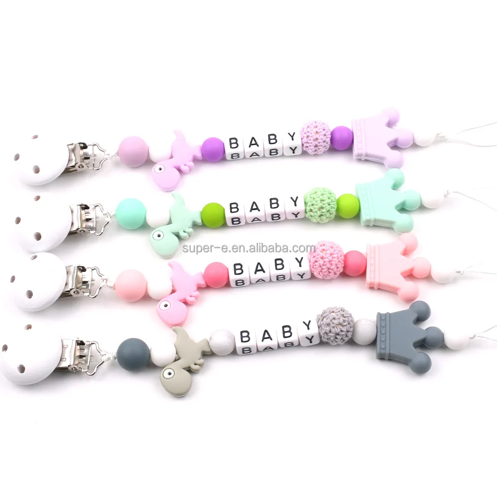 Amazon Hot New Baby Pacifier Clip Chain Food Grade Dinosaur Chew Soft