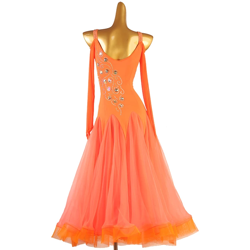 open lace back dress Orange Latin Dress With Swarovski Crystals main image 0