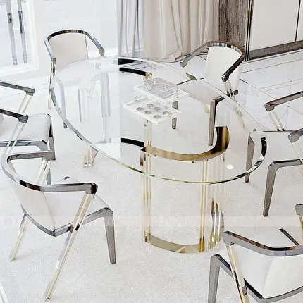 Shenzhen Round Dinning Table Set with Metal Legs Modern Furniture Aluminum Frame Tempered Glass Table Top Dining Table