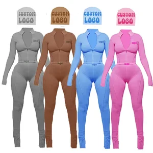 Huili Custom Logo High Stretch Tow Piece Crop Top OEM Skinny Tracksuits Fitness Leggings Outfits Matching Sets for Women