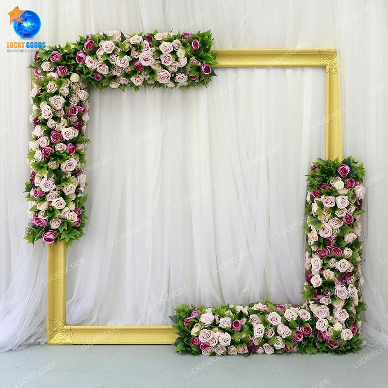 Wholesale 2m Wedding Decoration Flower Stand Backdrop New Gold Resin Frame  With Flower Runner Wedding Shooting Background - Buy Wedding Wording Photo  Frame,Shooting Photo Flower Wall,Pvc Wedding Backdrop Product on 
