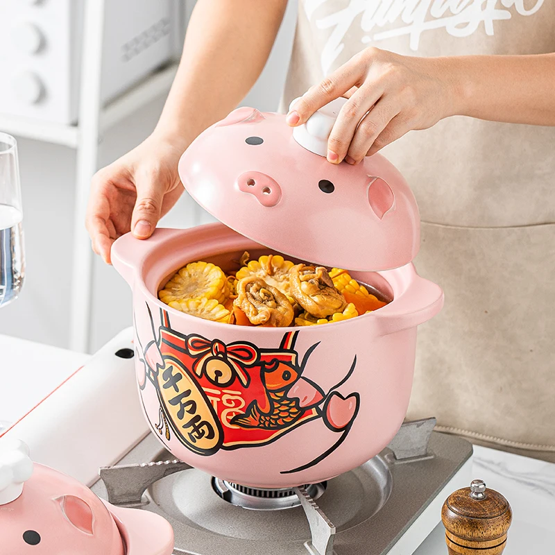 cute pink pig pot ceramic cookware