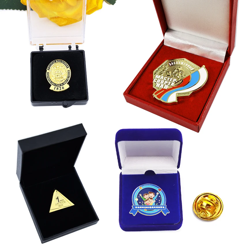 Custom Cheap Velvet Plastic Box for Metal Enamel Lapel Pins Color Effect Business Gifts Iron Craft Pin Packing Box