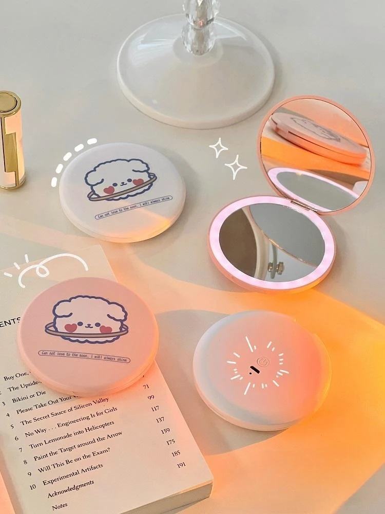 Wholesale Custom Logo Handheld Mirror Private Label Compact Led Pocket Mirror Led Lights Travel