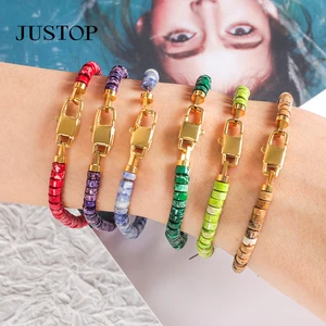 Cute Design Small Gemstone Beads Jewelry Colorful Imperial Jasper Stone Handmade Macrame Bracelet for Women