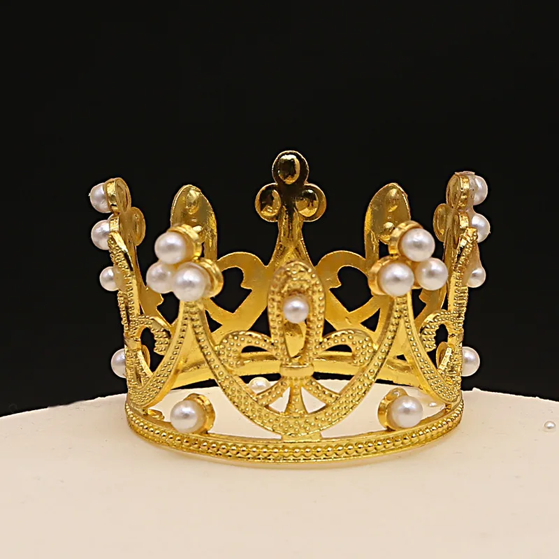 Gold Mini Crown Cake Topper Small Crystal Pearl Cupcake Toppers Tiara