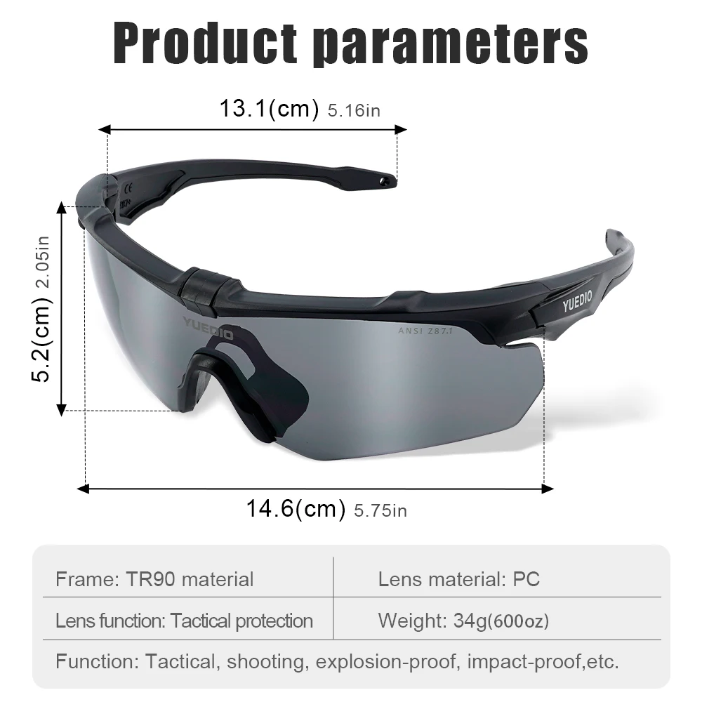 YUEDIO Safety Tactical Glasses Scratch Resistant Lenses Certified ANSI Z87  Safety Glasses 100% UV Protective Eyewear - Main Image