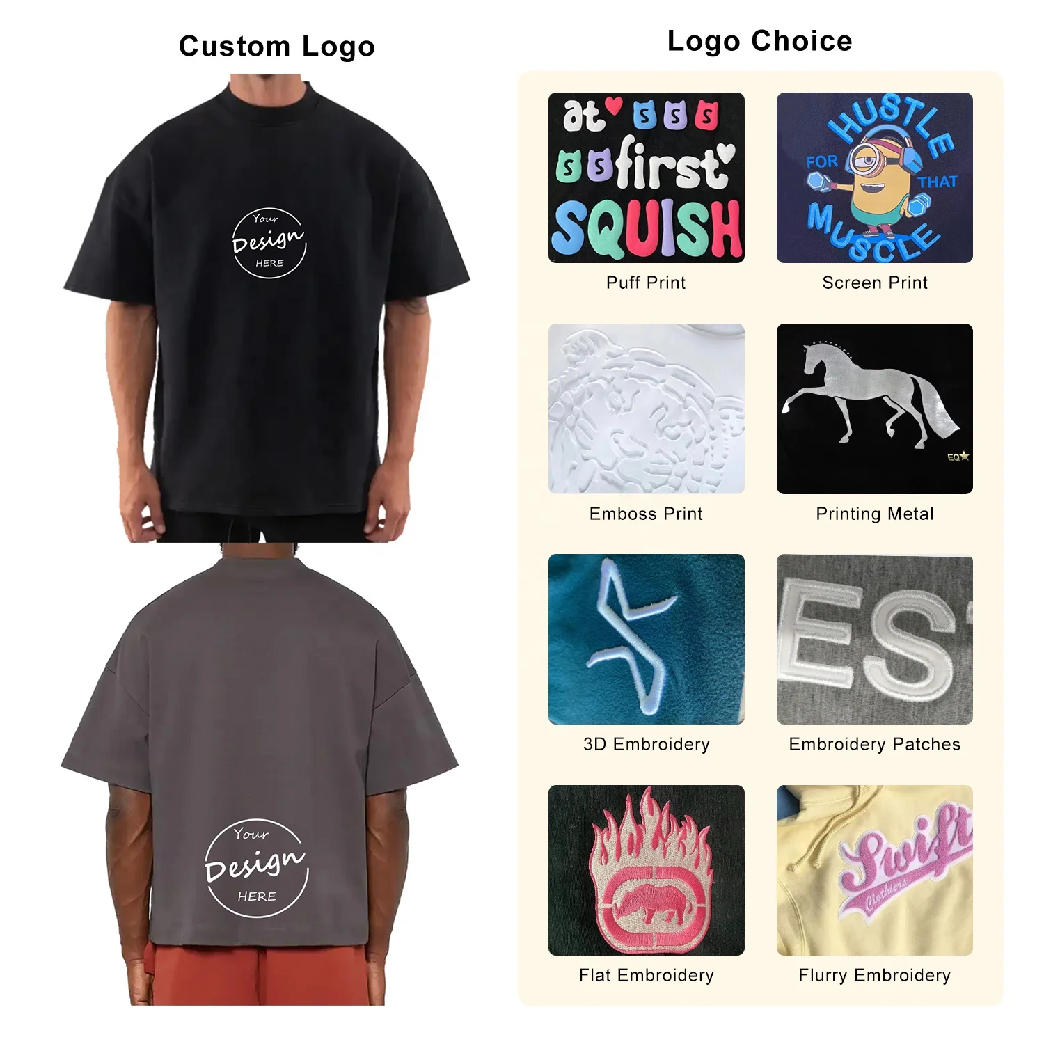 Puff Printing Cotton Boxy Oversized Tshirt Graphic Vintage Drop Shoulder Blank Heavy Weight Customized T Shirt for Men