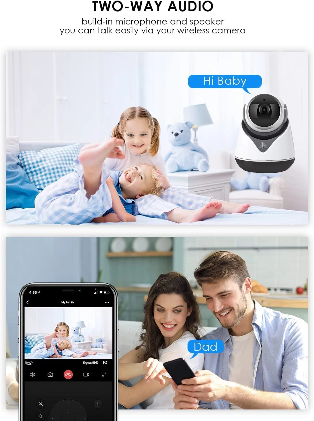 Tầm nhìn ban đêm 3MP HD được xây dựng trong hệ thống báo động chống trộm wifi an ninh nhà giám sát cho trong nhà