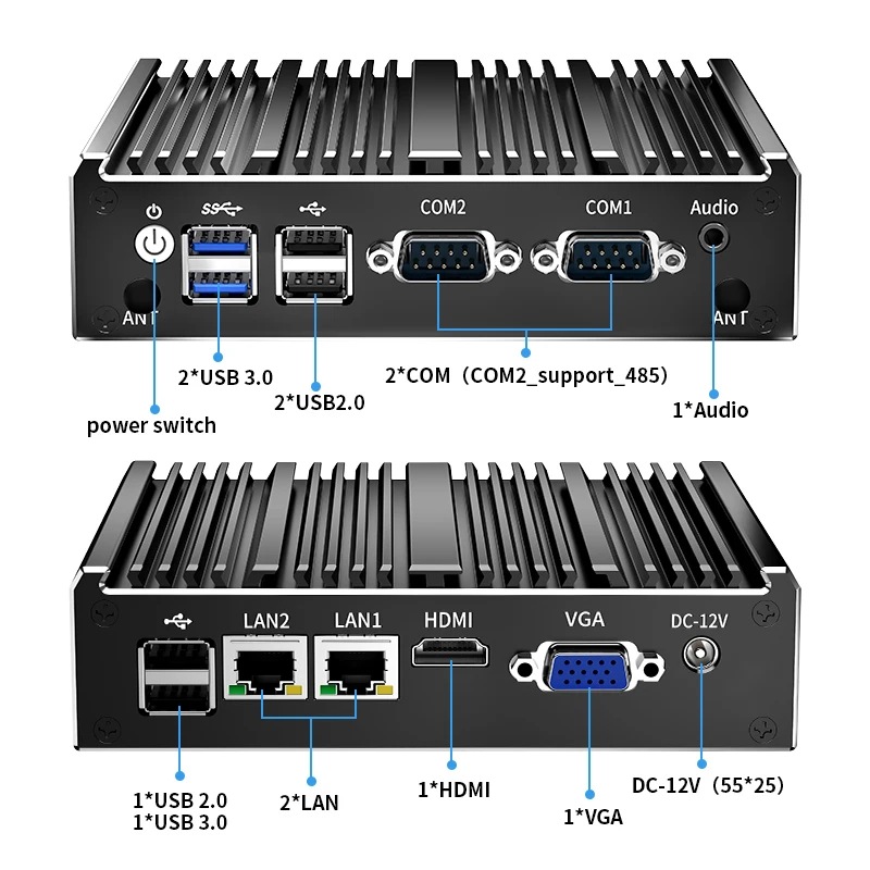 Made in China Cheap Dual Core Intel Celeron N2840 DDR3L Mini Industrial Computer Fanless Dual Gigabit LAN 4GB RAM and 128GB SSD