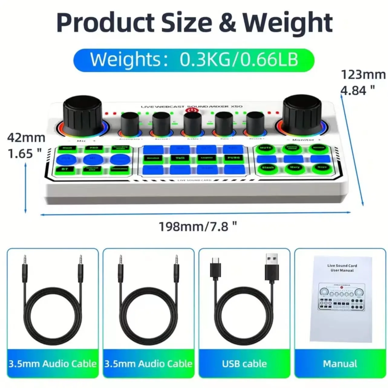 Oem wholesale External Audio Mixer Live Sound Card Mobile Phone Voice Changer Karaoke Broadcast Recording Home KTV