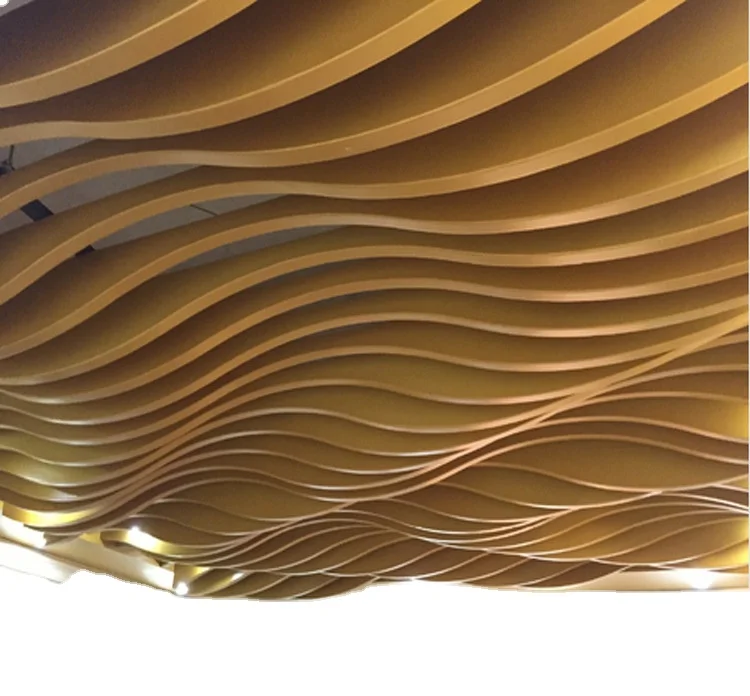 Wood Grain Color Ceiling Facade Decorative Panels 3d Curved Wave Aluminum Baffle Ceiling Panel