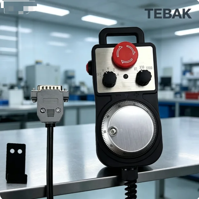 TEBAK MPG CNC Handwheel Pendant, 5V 100PPR Manual Pulse Generator with Emergency Stop for Milling, Lathe & Router Machines