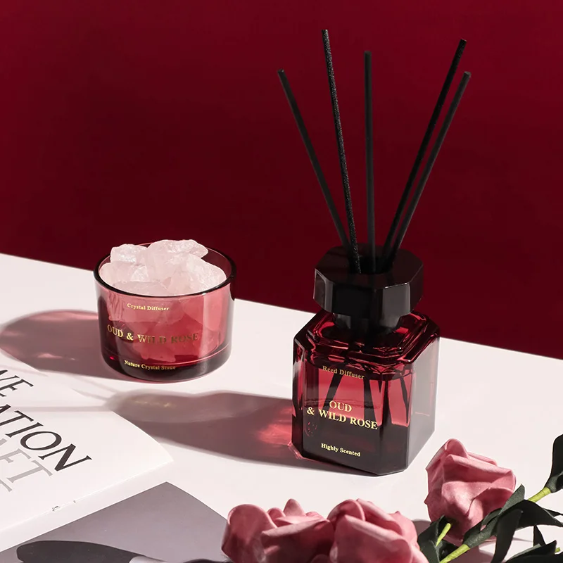 Limited Edition Oud & Wild Rose Reed Diffuser Gift Set Glass Essential ...