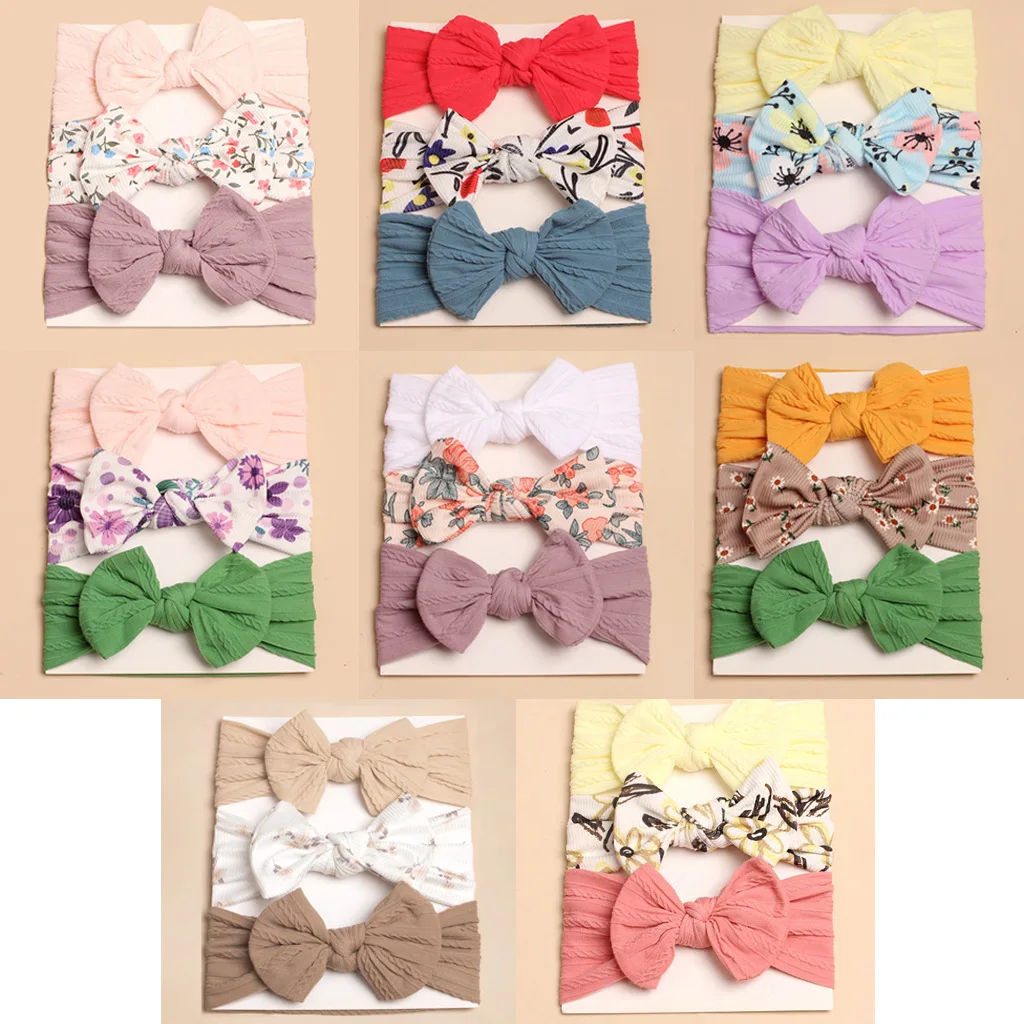 3Pcs Fashion Spring Summer New Arrival Baby Headscarf Cute Bows Kids Hairbands Fabric Accessory for Girls Parties