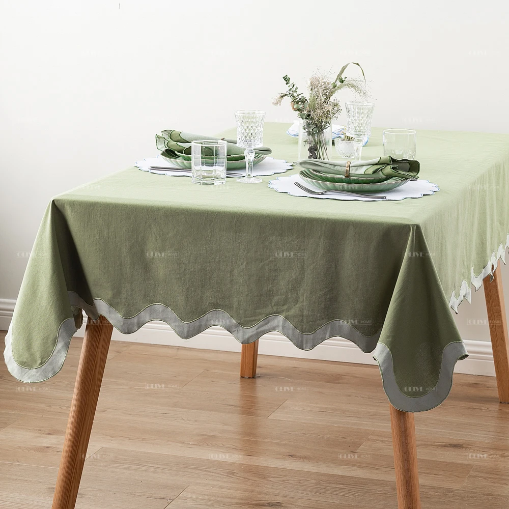 Tablecloth Linens Embroidery Handmade Boho Scallop Trim Clothing Manufacturers Table Cloth Protector Cover for Home Decor
