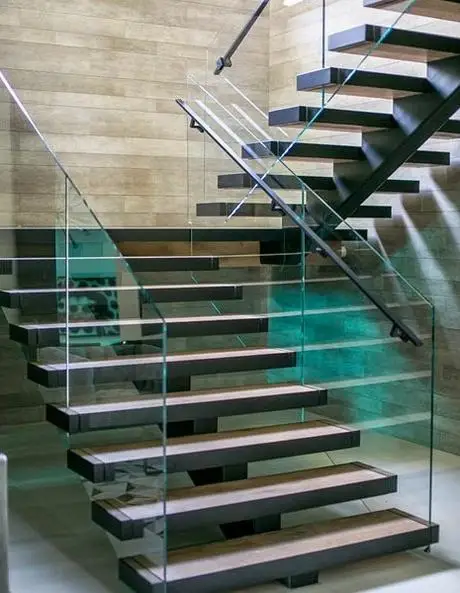 Modern Steel Beam Floating Straight Staircase Kit Design Wooden Straight Stairs