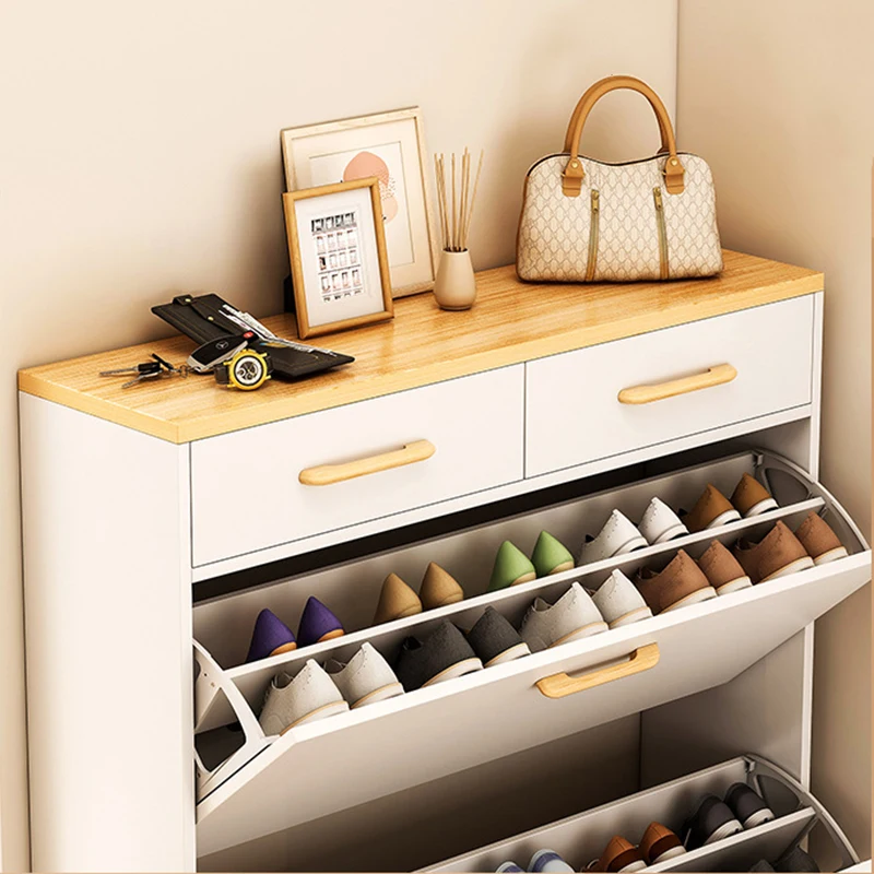 Modern Entryway 2 Drawer Large Capacity White Wooden Shoe Cabinet Storage Rack Japanese Meuble Chaussure for Home Cabinet