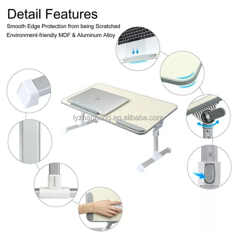 60X40CM Aluminum Alloy Folding Computer Desk Stand Bed Folding Computer Desk Adjustable Height Folding Computer Desk