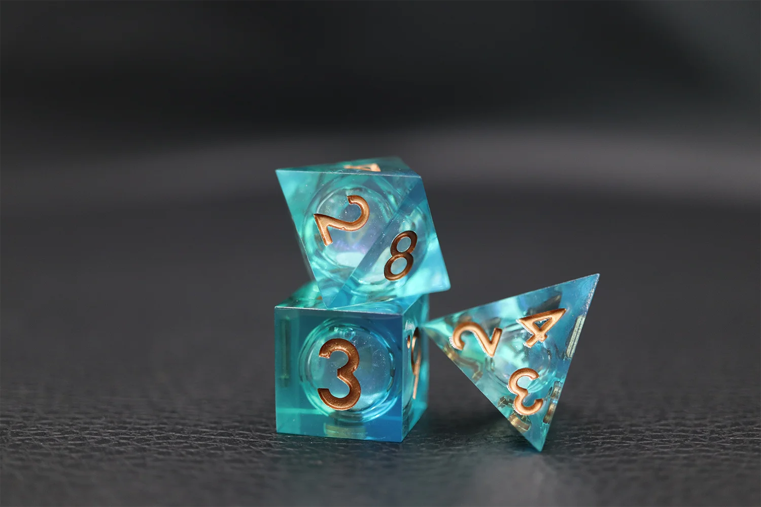 Custom Color Polyhedral DND Dice Set D4-D20 Liquid Core Resin for Roleplaying Games details