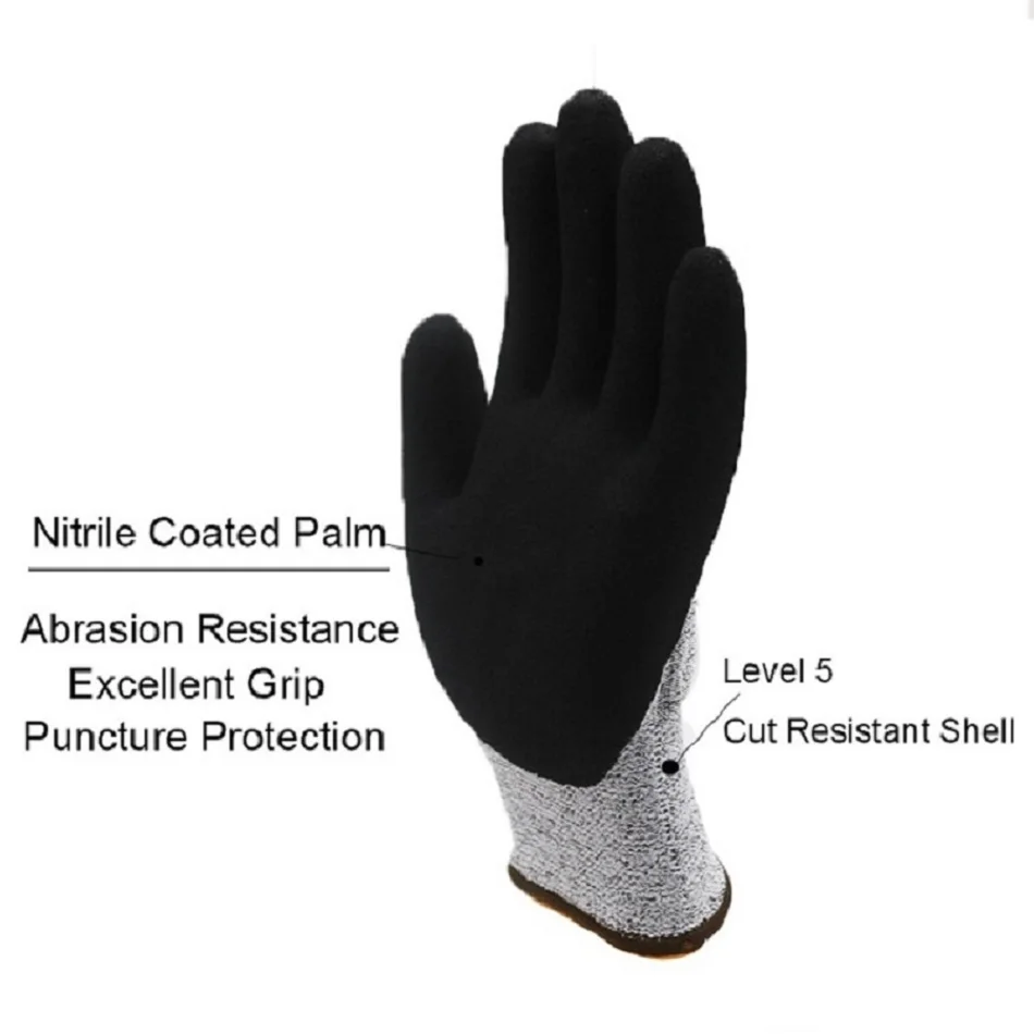 
Great Grip En388 4544 Hppe Sandy Nitrile Coated Construction Glove Cut Resistant Level 5 Work Safety Anti Cut Glove Construction 