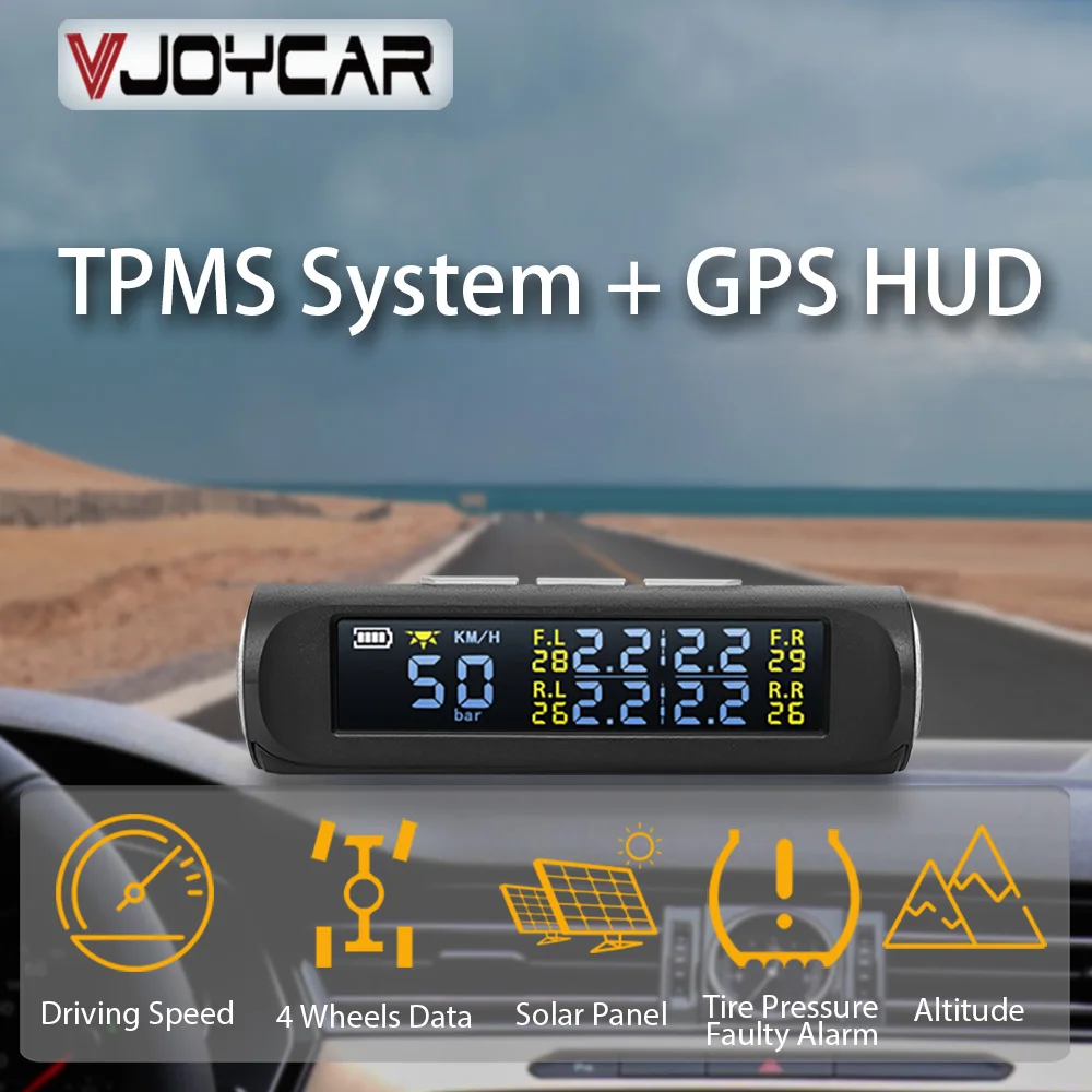 Voiture solaire HUD Tire Pression de surveillance GPS Speed ​​Time
