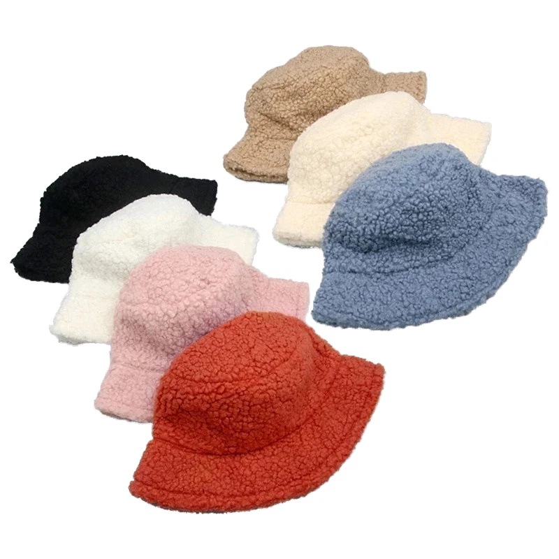 Factory direct selling solid color lamb wool warm keep winter bucket hat caps for men women