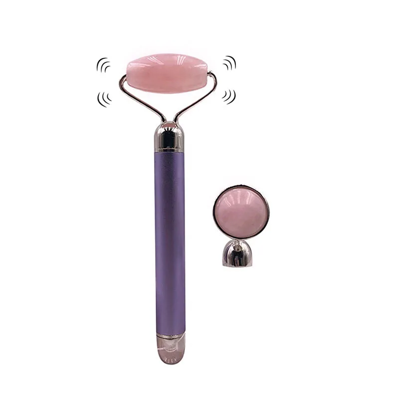 New 2 in 1 Electric Vibrating Quartz Roller Rose Jade Facial Massager for Women Skincare electric jade