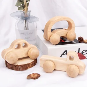 Certified EN71 Cross-Border Wooden Baby Trolley Model Toy Inertia Car for Children Chewable Log Grasping Free Educational Toys