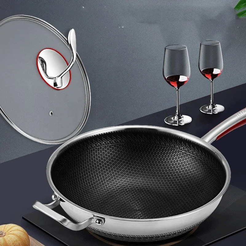 Wholesale NonStick 316 Stainless Steel Cookware Chinese Cooking Pan  Honeycomb Non Stick Non-stick Woks Pan From m.