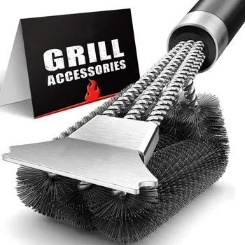 Hot Selling BBQ Accessories Grill Brush and Scraper 18 Inch Stainless Steel Woven Wire Bristles Grill Cleaning Brush