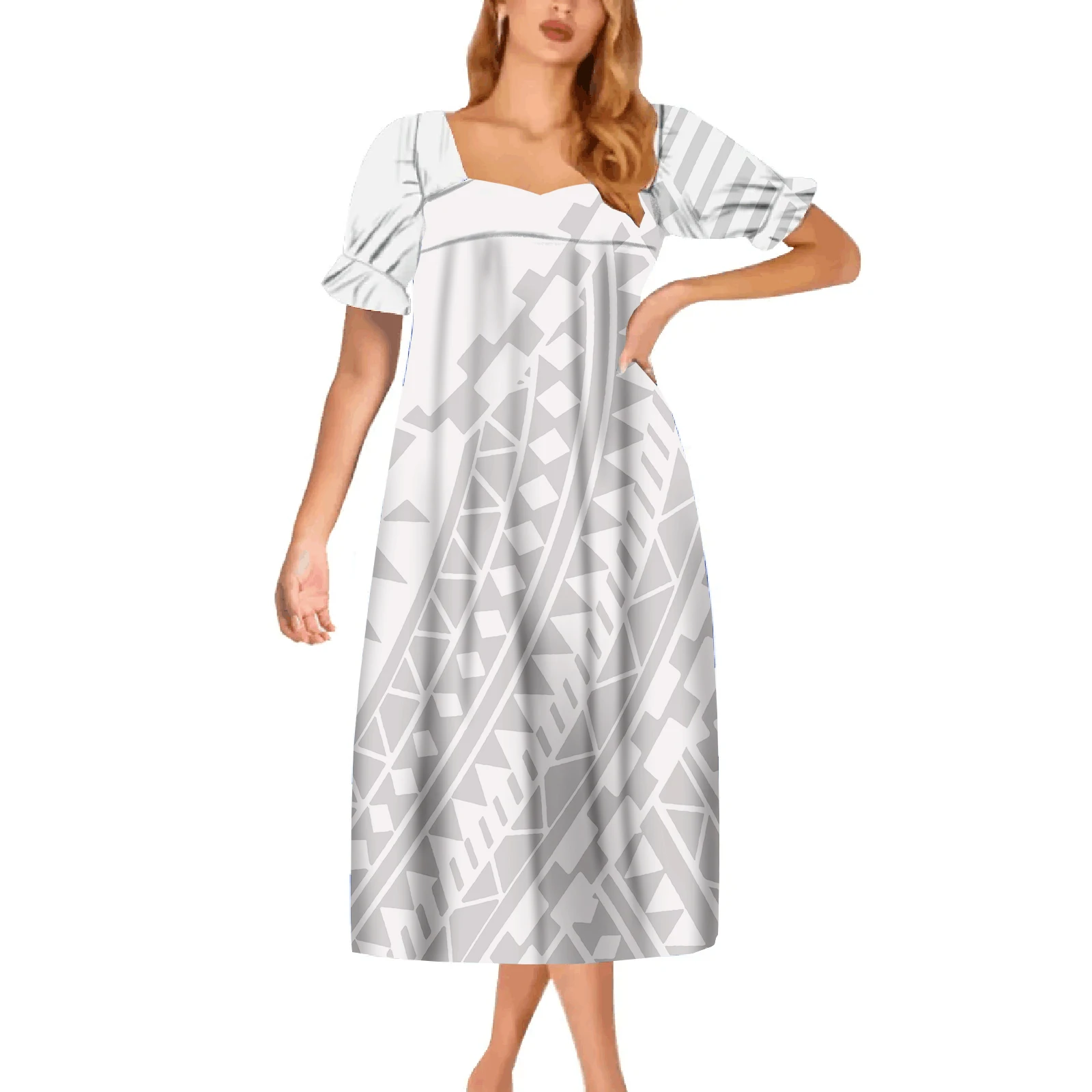 Wholesale Custom On Demand Women Elegant Casual Dresses White Mother's Day Designer Plus Ize Pring Clothing for Women Amoan Mumu Dress Custom Hawaiian