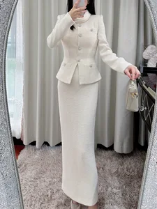 Bettergirl 2026 Ramadan French elegant ivory white long sleeved tweed casual dress