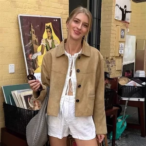 European American Fashion Solid Plain Dyed Fleece Women's 2026 Autumn New Khaki Lapel