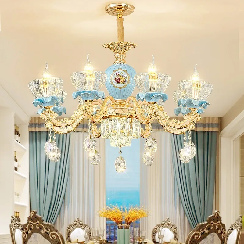 Европейский Винтажный подвесной светильник для отеля светодиодная художественная Классическая обеденная Современная хрустальная люстра с цветами детали