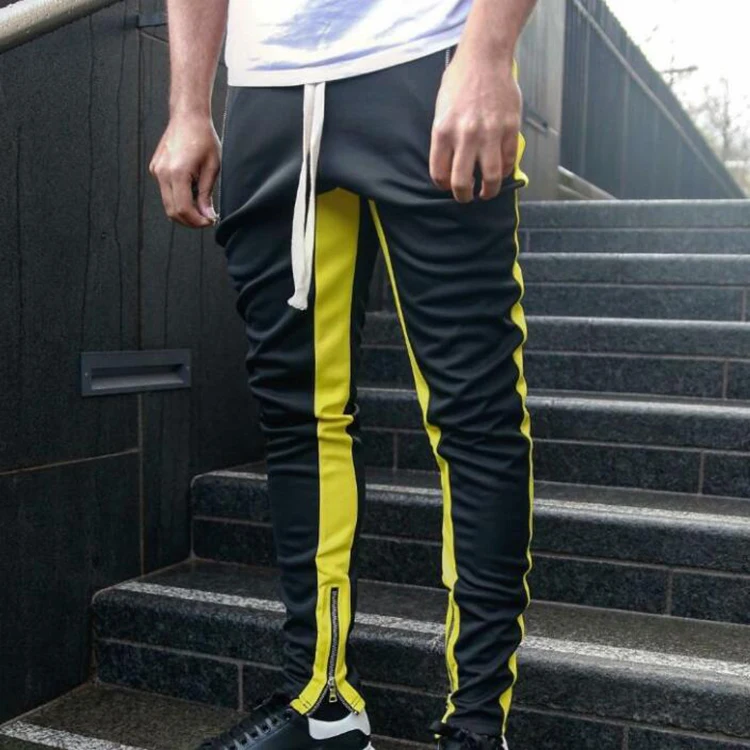 Autumn Men Side Striped Casual Fitness Trousers Sport Track Cargo Men Zipper Sweatpants Joggers Pants