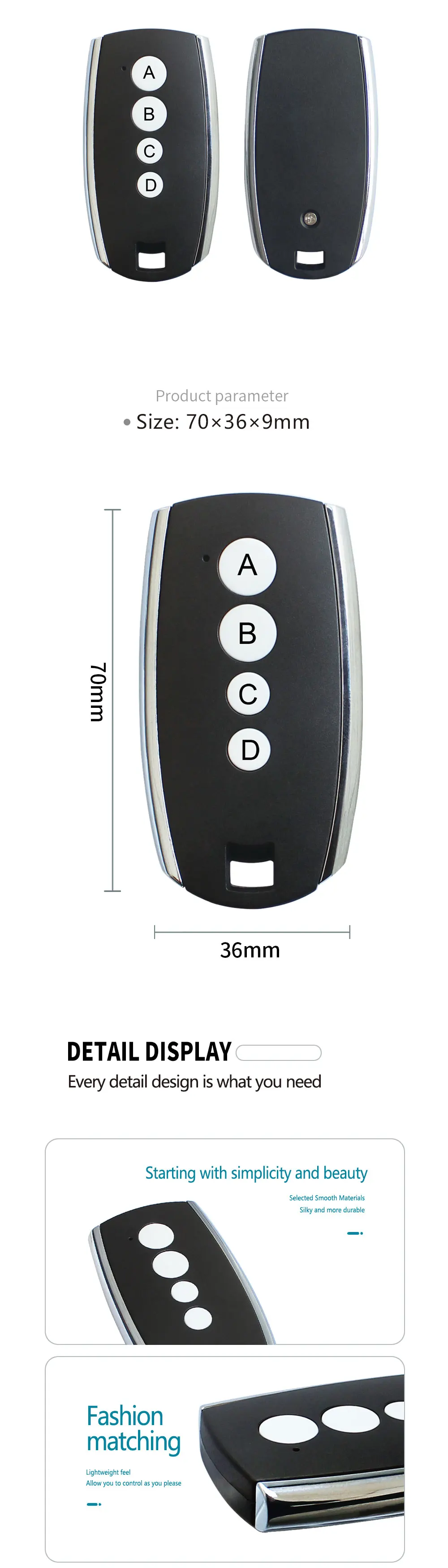Metal four-button 433MHz learning code RF smart remote control roller ...
