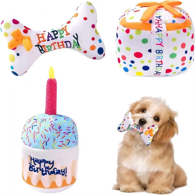Hot Sale Pet Birthday Plush Toys Dog Squeaky Plush Chew Toys