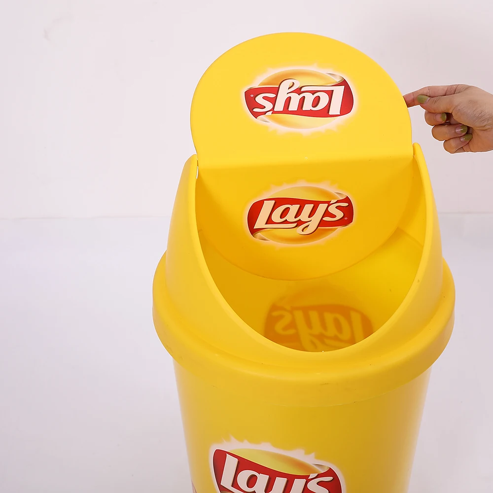 50l Plastic Ice Cream Trash Can Waste Garbage Bin With Swing Lid Round