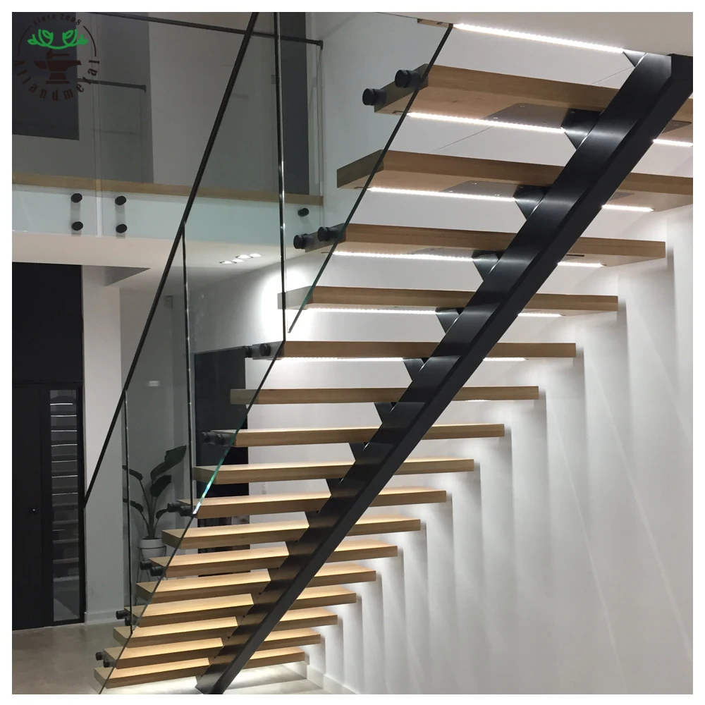 Fabricated LED Stairs Galvanized Mono Strigner Stair Cases with Led Strip Light Under Steps