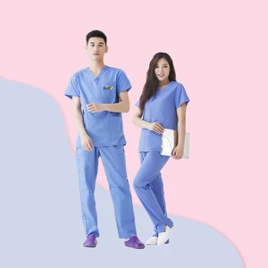 Women's Comfortable and Fashionable Scrub Suit Short Sleeved Top and Fitted Jogger Pants with Stretch for Hospitals Uniforms