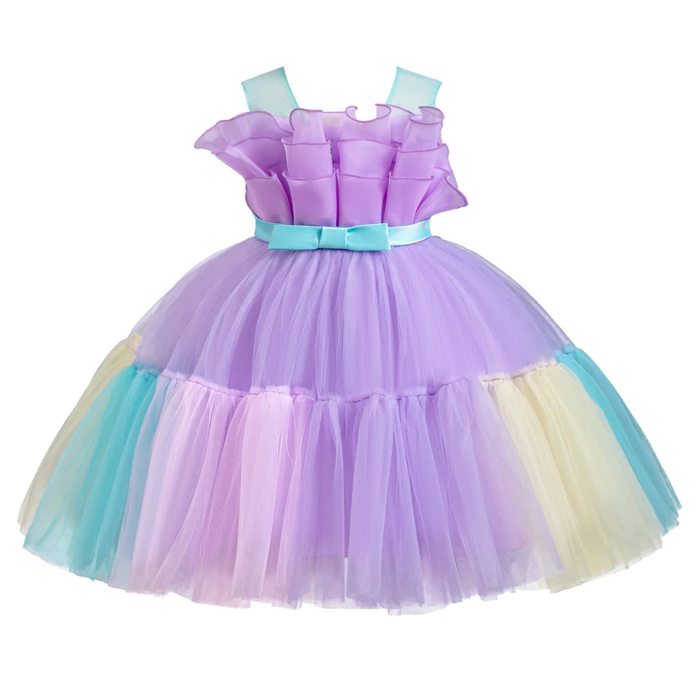 open lace back dress Purple Rhinestone Halter Basque Waist Kids Birthday Dress main image 0