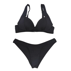 Custom V-Neck Beachwear Swimwear with Adjustable Straps & High-Cut Briefs Solid Color Two Piece Women's Bikinis Set Bathing Suit