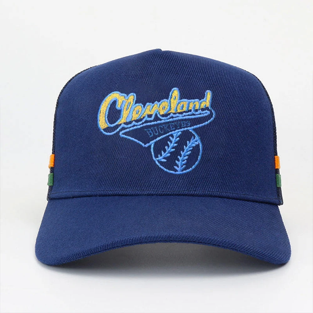 Wholesale Custom Australian Style Embroidery Two Side Stripe Trucker Hats  100% Cotton Trucker Mesh Cap With Two Side Stripes