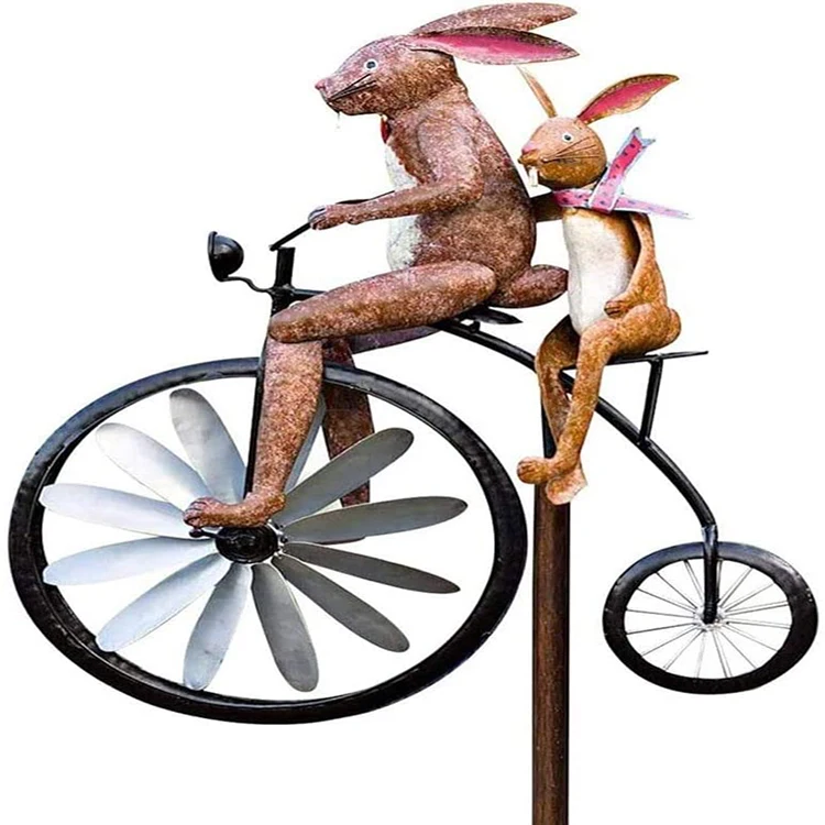 Windspinner Fahrrad Mit Tier – Metall, 64 Cm Hoch, Für Garten-Deko