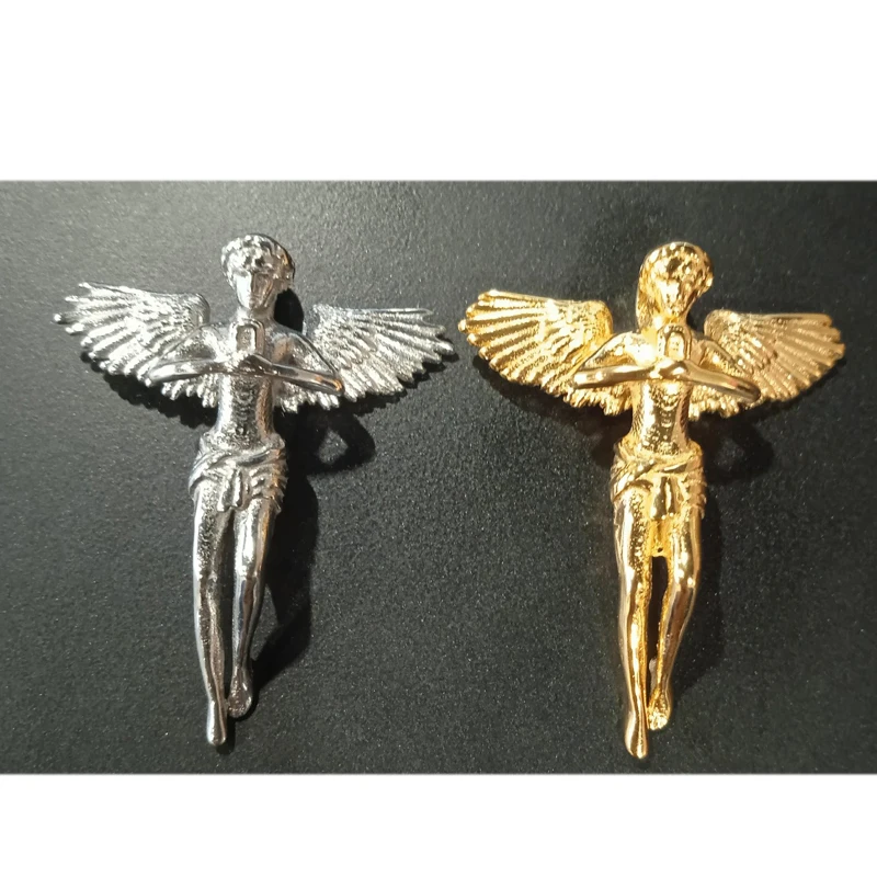 Hip Hops Angel Wing Necklace 32mm Stainless Steel Silver Gold Prayer Hand Cupid Charm Guardian Angel Pendant for Men
