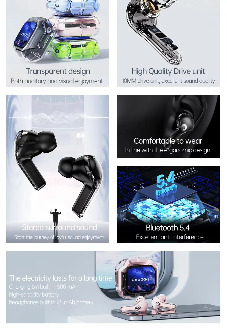 New Q20 Wireless Earbuds With LED Touch Screen Noise Reduction HD Call TWS Surround Sound Headphones and Charging Case