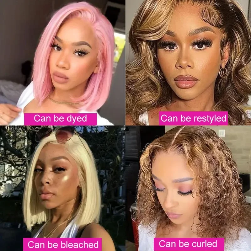 Naisten Suora Lyhyt Bob-hiusperuukki Brasilialainen 13x4 Lace Front Peruukki Pianovärillä Halpa_voghion.com